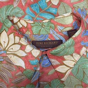 Tori Richard Shirt Men Large Orange Green Blue Floral Hawaiian Tropical Vacation